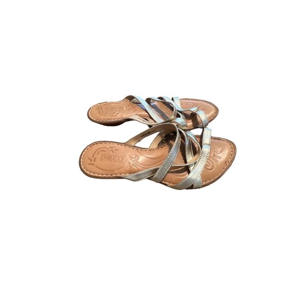 Born Soft Gold Metallic Multi Strap Slide Sandal Sz 8 - Picture 4 of 6